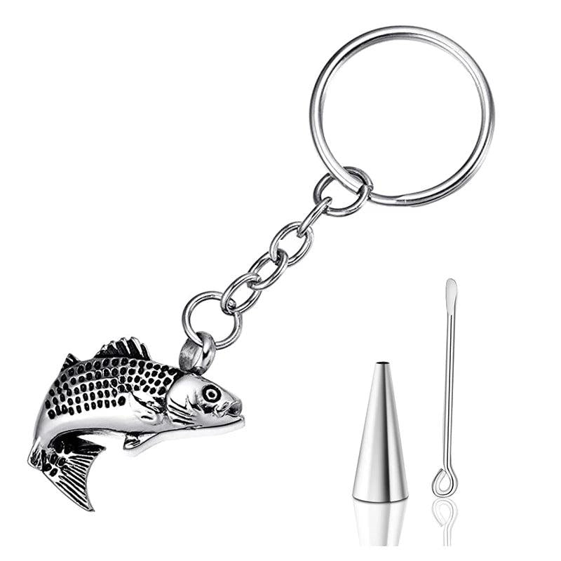Fish Cremation Urn Keychain Keepsake Stainless Steel Memorial Ashes Keyring