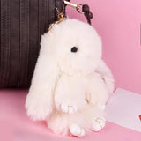Pluff Bunny Keychain Rex faux Rabbit Fur pompom Key Chain For Women Bag Pendant