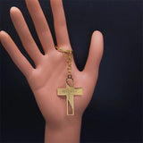 Christian Jesus Cross Keychain, Stainless Steel Religious Christ Keyring