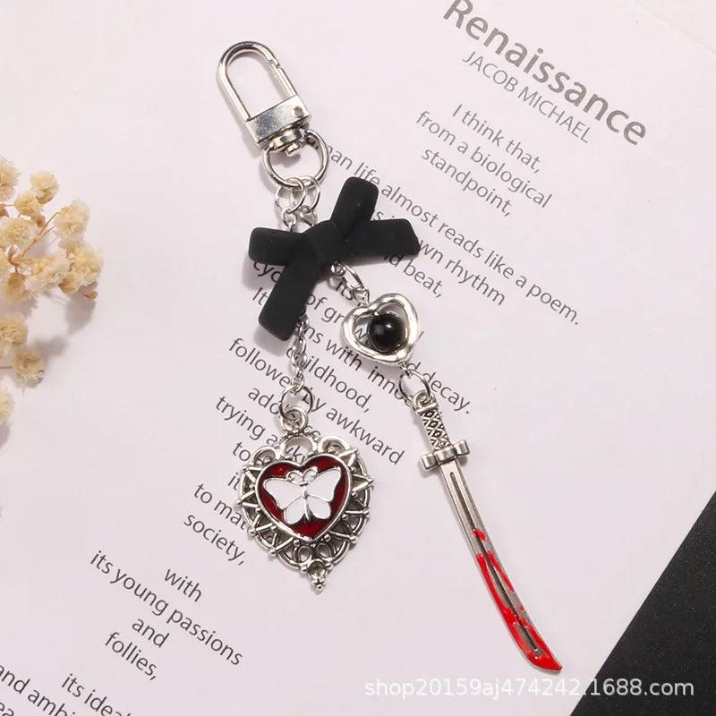 Goth Charm Pendant Key Chain Punk Butterfly Bat Heart Keyring