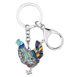 Floral Chicken Rooster Keychains Car Purse Bag Decoration Gift