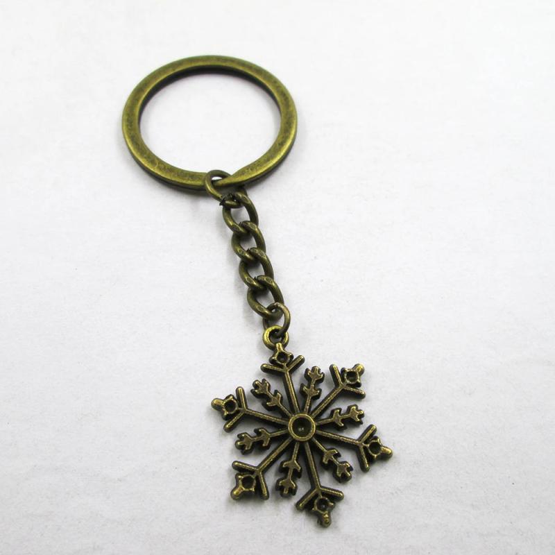 3pcs Antique Bronze Snow Flake Charm Keyring Pendant Keychain