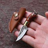 Mini Brass Wood Keychain Pendant with Sheath