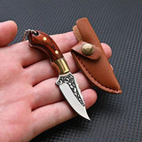Mini Brass Wood Keychain Pendant with Sheath