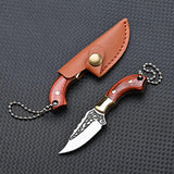 Mini Brass Wood Keychain Pendant with Sheath