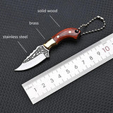 Mini Brass Wood Keychain Pendant with Sheath