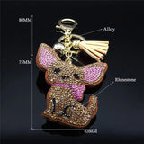 Chihuahua Dog Crystal Keychain Bag Accessories Women Keyring Jewelry