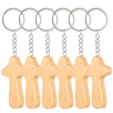 6pcs Wood Cross Key Chain Decorative Key Chain Pendant