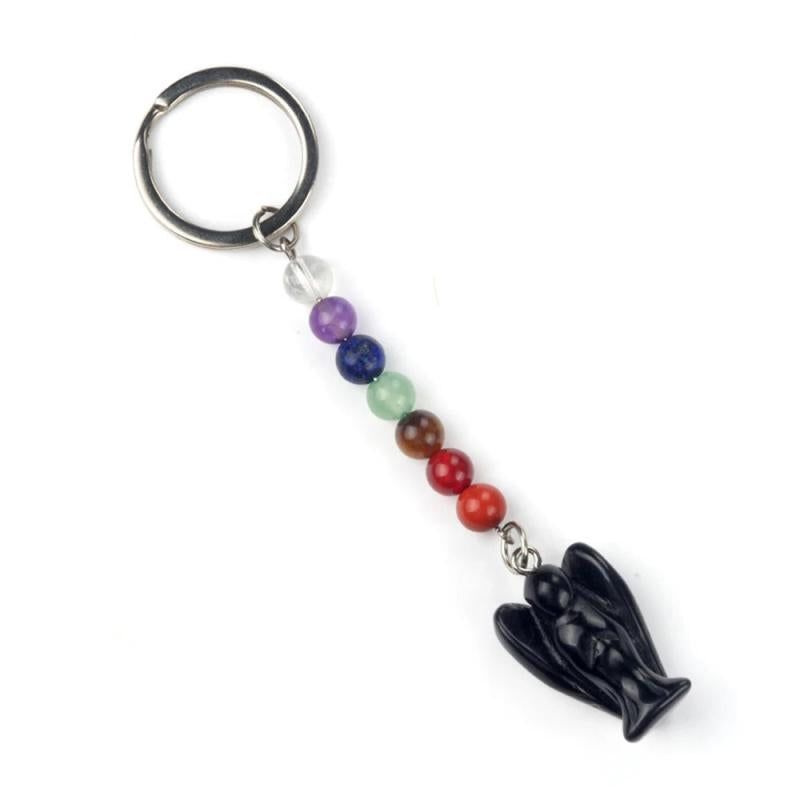 7 Chakra Angel Key Chain Reiki Healing Crystal Energy Beads Keyring