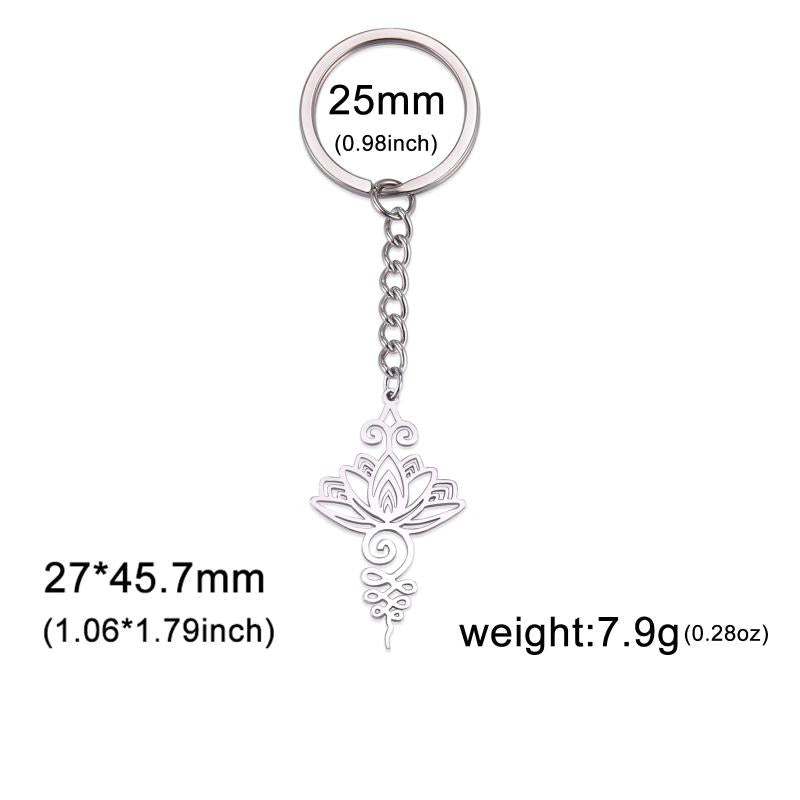 Lotus Flower Key Chain Stainless Steel Pendant Symbolizes Life & Prosperity