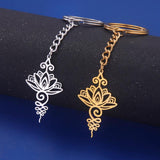 Lotus Flower Key Chain Stainless Steel Pendant Symbolizes Life & Prosperity