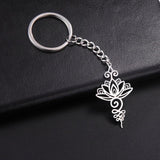 Lotus Flower Key Chain Stainless Steel Pendant Symbolizes Life & Prosperity