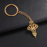 Lotus Flower Key Chain Stainless Steel Pendant Symbolizes Life & Prosperity