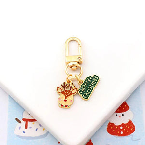 Enamel Christmas Keychains Xmas Tree Santa Snowflake Keyrings