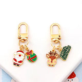 Enamel Christmas Keychains Xmas Tree Santa Snowflake Keyrings