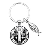 Glass Handcraft Saint Benedict Medallion Keychain