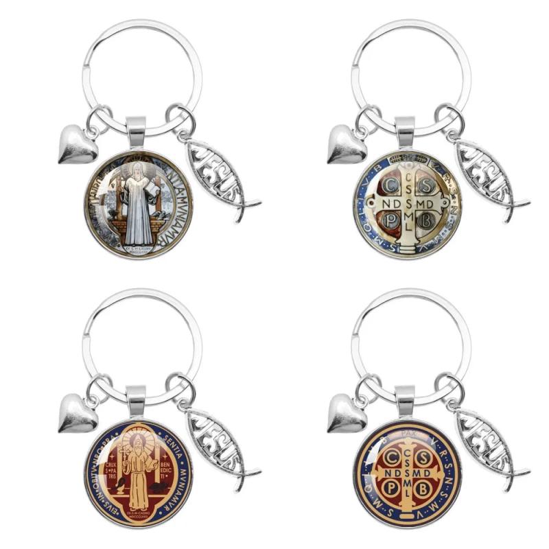I LOVE JESUS Glass Peach Heart Parts Handcraft Key Chain
