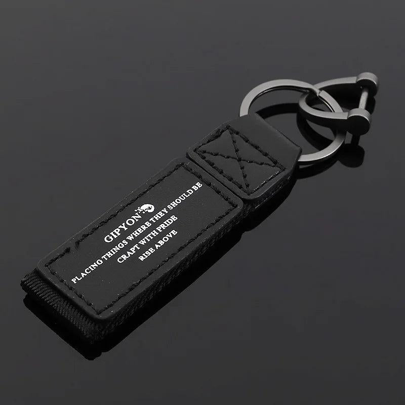 Soft Leather Keychain High Cowhide Splicing Nylon Keyring Pendant Business Men's