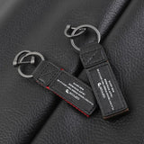 Soft Leather Keychain High Cowhide Splicing Nylon Keyring Pendant Business Men's