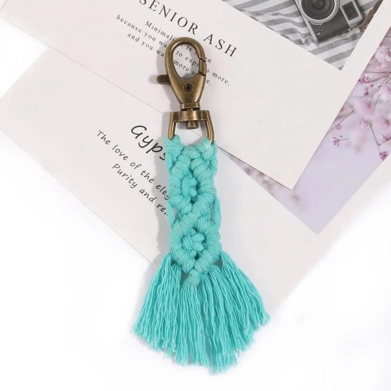 Bohemia Macrame Keychain Tassel Key Chain for Women Girl Bag Charms