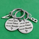 You Are Loved Valued Keychain Stainless Steel 26 Letters Keyring Car
