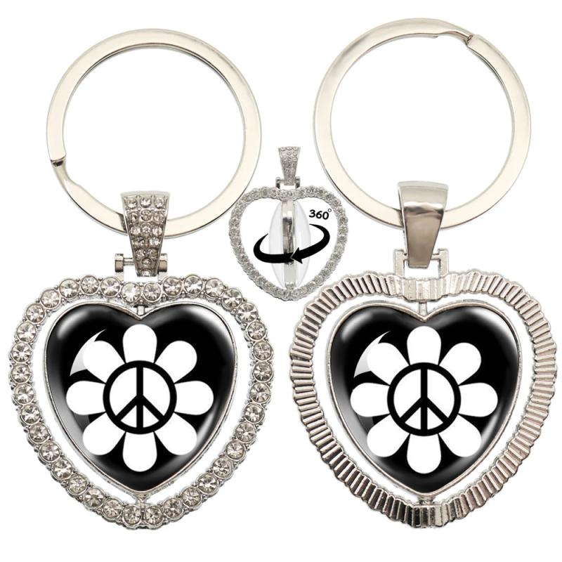 Heart Pendant Keychain - Peace Sign Van Bus Design