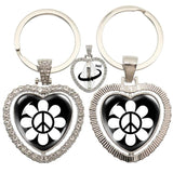 Heart Pendant Keychain - Peace Sign Van Bus Design