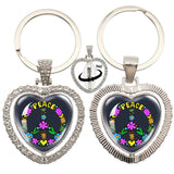 Heart Pendant Keychain - Peace Sign Van Bus Design
