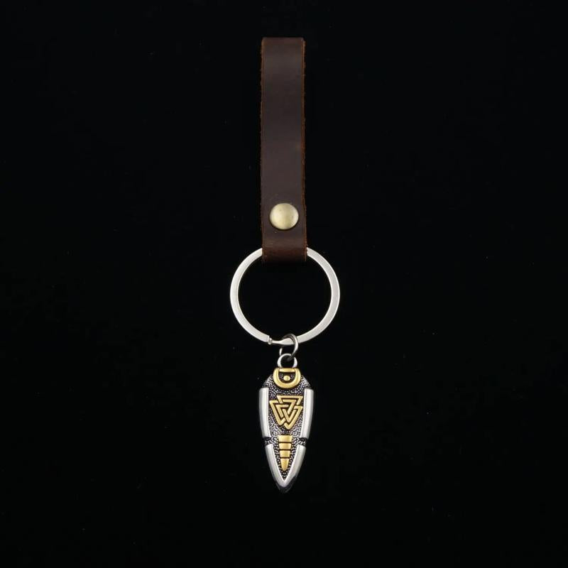 Viking Triangle Rune Pendant Plus Cowhide Keychain Key Pendant