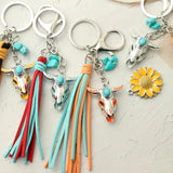 Vintage Western Style Turquoise Cowhead Key Chain