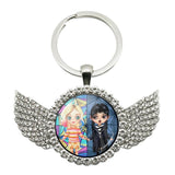 TV Angel Wings Glass Pendant Keychain Birthday Gift