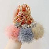 Rhinestone Mink Hair Bear Keychain Pendant Women Bag Accessory