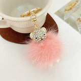 Rhinestone Mink Hair Bear Keychain Pendant Women Bag Accessory