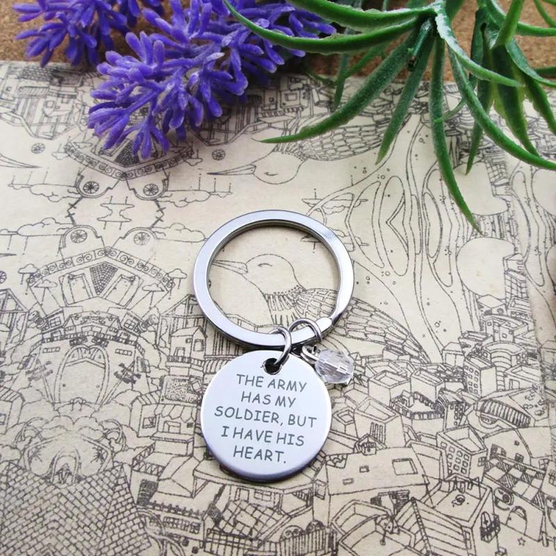 Army Soldier Heart Beads Keychain Stainless Steel Birthday