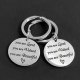 You Are Loved Valued Lanyard Lettering Keyring Gift Stainless Steel Keychain