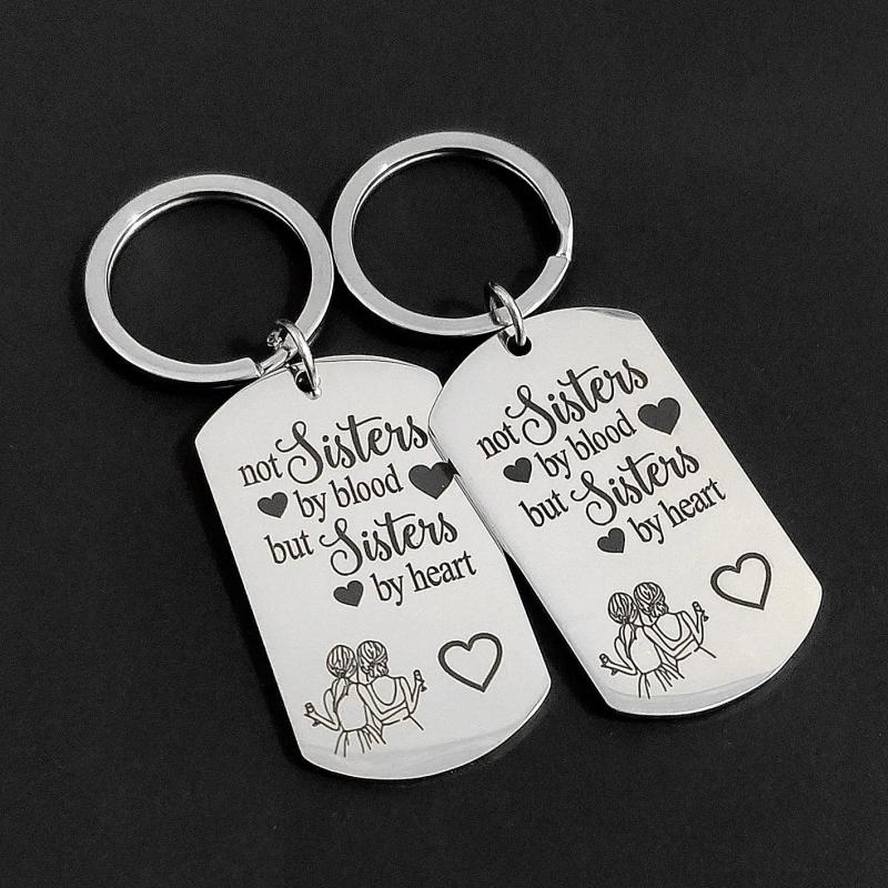 Stainless Steel Sisters By Heart Keychain