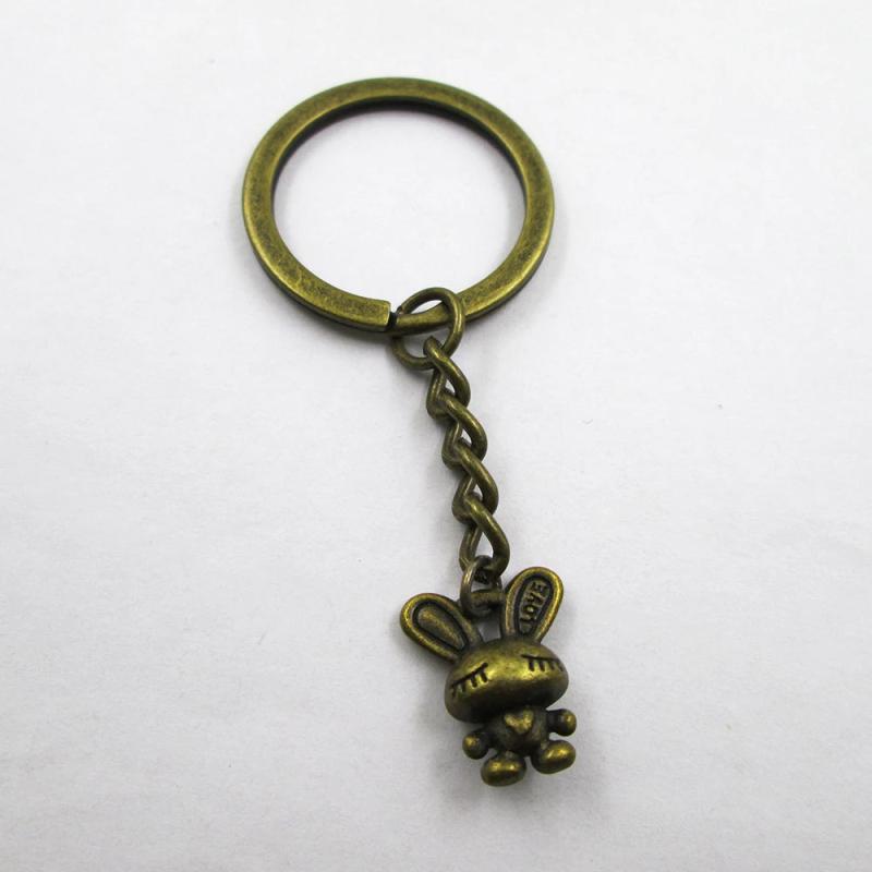 3pcs Mini Rabbit Charm Keyring, Bronze Pendant Keychain