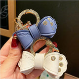 Rhinestone Bow Keychain Gold Metal Ring Car Motorcycle Key Accessory