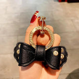 Rhinestone Bow Keychain Gold Metal Ring Car Motorcycle Key Accessory