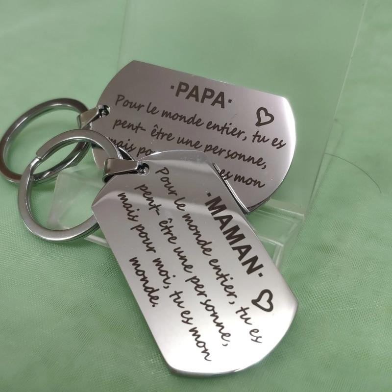 BIRTHDAY Keys Holder METAL PLATE French Phrase Keyring FATHER'S STAINLESS STEEL