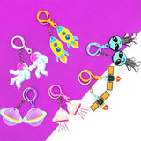 Space Astronaut Keychain Alien Spaceship Cartoon PVC Key Rings Gift