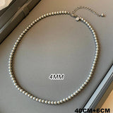 Gray Glass Pearl Sweater Chain Necklace Beaded Collarbone