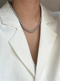 Gray Glass Pearl Sweater Chain Necklace Beaded Collarbone