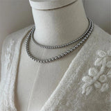 Gray Glass Pearl Sweater Chain Necklace Beaded Collarbone