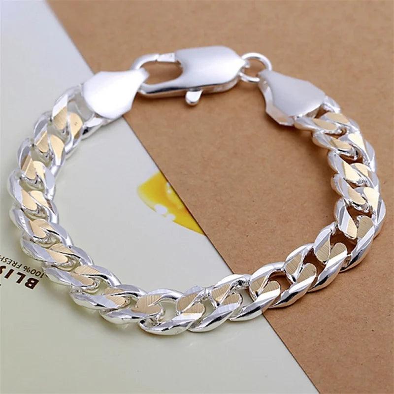 925 Sterling Silver 10MM Chain Bracelet Jewelry for Women Men