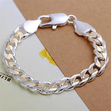925 Sterling Silver 10MM Chain Bracelet Jewelry for Women Men