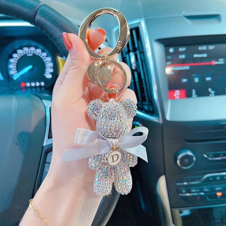 Rhinestones Bear Customizable Letters Key Chain