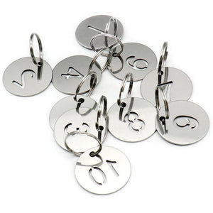 10Pcs Round Digital 1-200 ID Tag Plate Key Chain Ring Openwork DIY Pendant