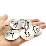 10Pcs Round Digital 1-200 ID Tag Plate Key Chain Ring Openwork DIY Pendant