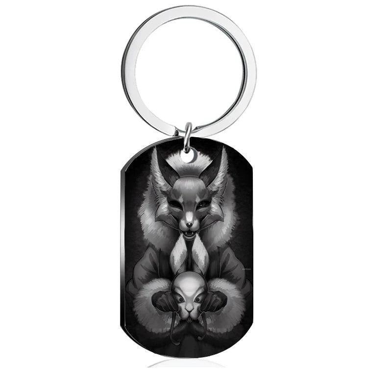 Tiny Bunny Steel Keychain Military Plate Custom Pattern Key Ring for Men